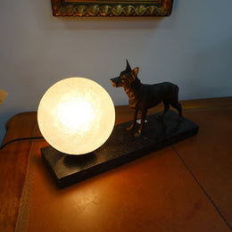 French Cold Painted Spelta Dog Lamp