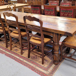 Large impressive 19th century 2.5 meter Antique French Oak farmhouse table. Loads of character with a stunning solid thick top and has a long drawer at one end. Sourced from France and in good original detailed condition.