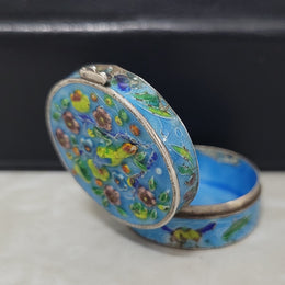 Antique Chinese silver and enamel pill box . In good original condition, please view photos as they help form part of the description.