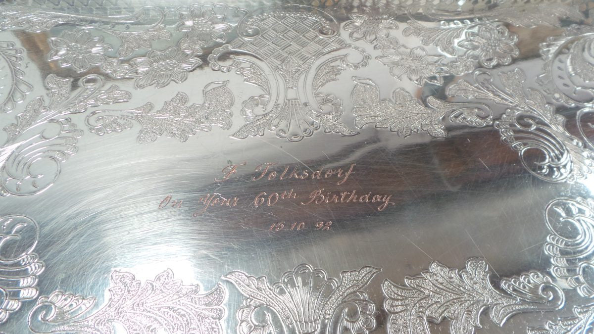 Decorative Silver Plated Rectangular Drinks Tray | Antique & Vintage | Moonee Ponds Antiques | Australia Wide Delivery