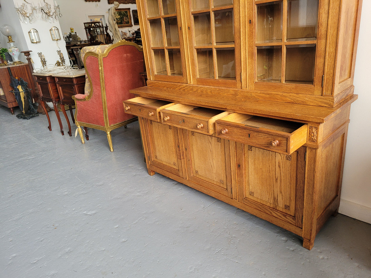 Edwardian Oak Dwarf Bookcase With Six Cupboards & Three Drawers | Antique & Vintage | Moonee Ponds Antiques | Australia Wide Delivery