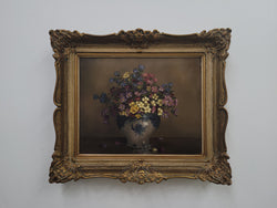 Attractive Signed Oil on Canvas Depicting Flowers in a Blue and White Jardinière | Antique & Vintage | Moonee Ponds Antiques | Australia Wide Delivery