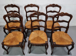 Set of Six French Dark Oak Rush Seat Dining Chairs | Antique & Vintage | Moonee Ponds Antiques | Australia Wide Delivery