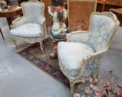 Pair of Stunning Louis XV Painted With Blue Upholstery Bergere Chairs | Antique & Vintage | Moonee Ponds Antiques | Australia Wide Delivery