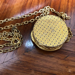Vintage Gilt French Enamel Pill Box On Chain