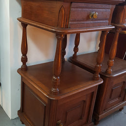 Pair of French Oak Marble Top Bedside Cabinets