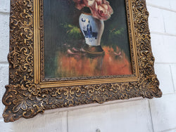 French Signed Floral Oil on Canvas Painting of Roses | Antique & Vintage | Moonee Ponds Antiques | Australia Wide Delivery