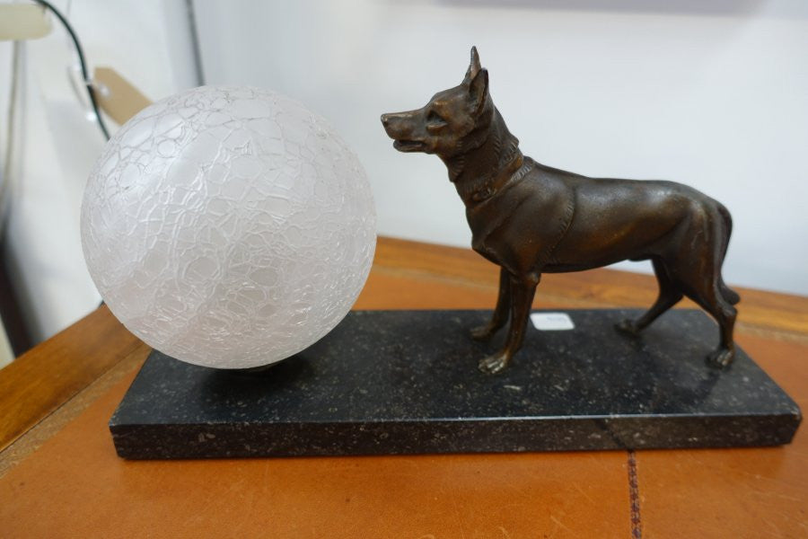 French Cold Painted Spelta Dog Lamp | Antique & Vintage | Moonee Ponds Antiques | Australia Wide Delivery