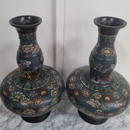 Beautiful pair of Early 19th Century Bronze and Cloisonné vases in good original condition. The base displays the seal marks.