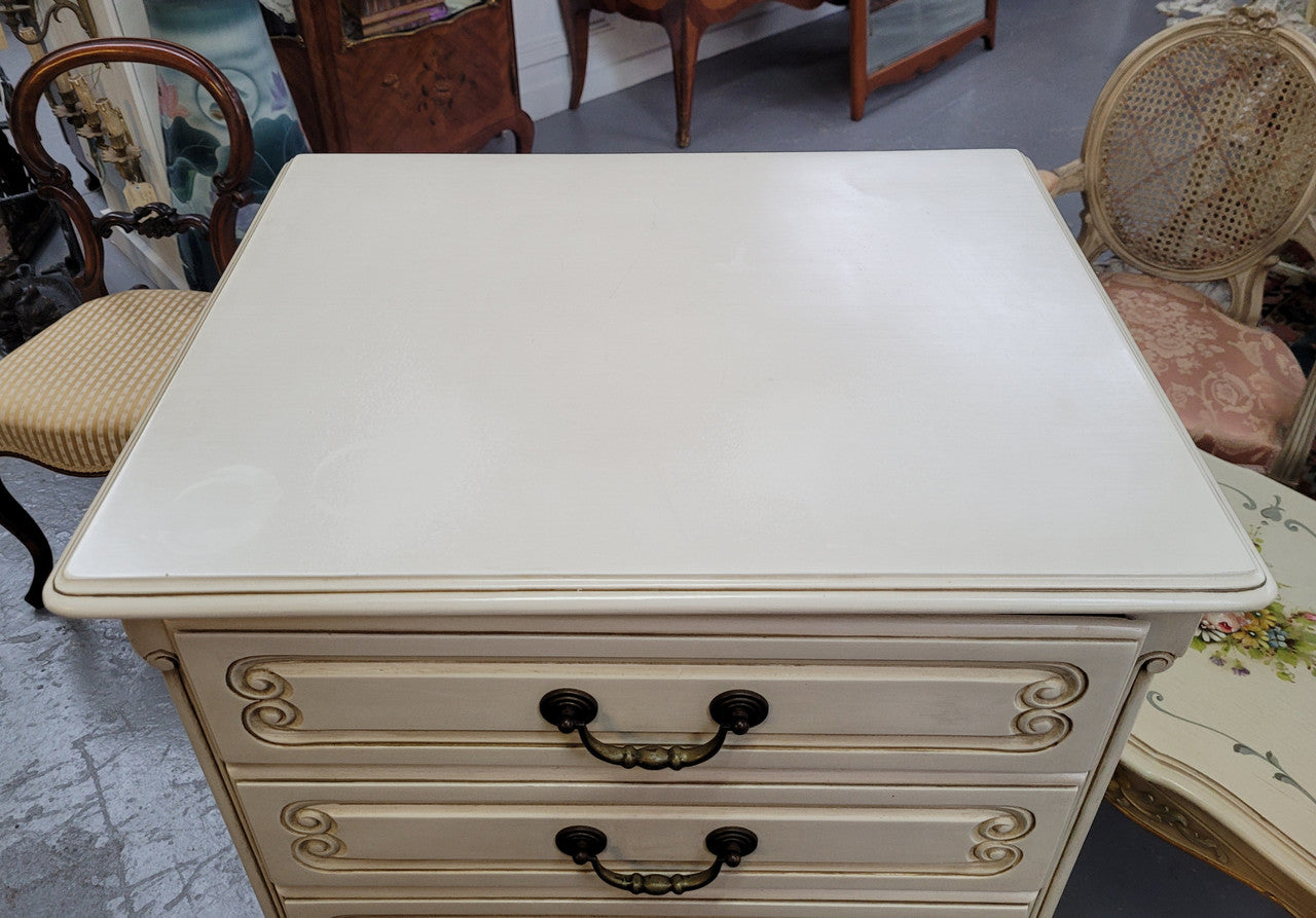 Vintage French Louis 15th Style original painted seven drawer semainier of pleasing narrow proportions with panelled sides. They have been sourced from France and are in good original condition.