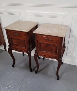Pair of French Antique Louis XV Style Walnut & Marble Top Bedsides | Antique & Vintage | Moonee Ponds Antiques | Australia Wide Delivery