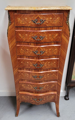 French 7 Drawer Kingwood & Marquetry Inlaid Semainier with Marble Top | Antique & Vintage | Moonee Ponds Antiques | Australia Wide Delivery