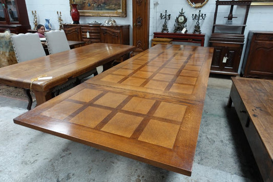 French Oak Parquetry Top Extension Dining Table