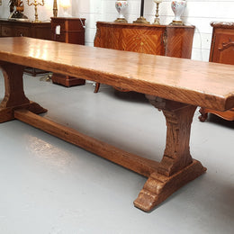 Superb 19th Century French Oak Pedestal Refectory Table Rustic Farmhouse