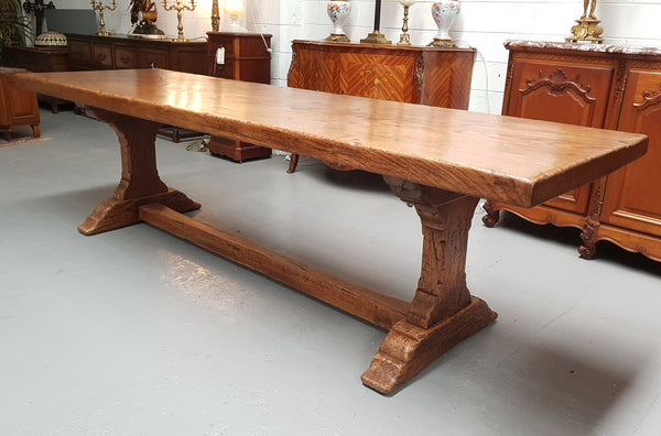 Superb 19th Century French Oak Pedestal Refectory Table Rustic Farmhouse