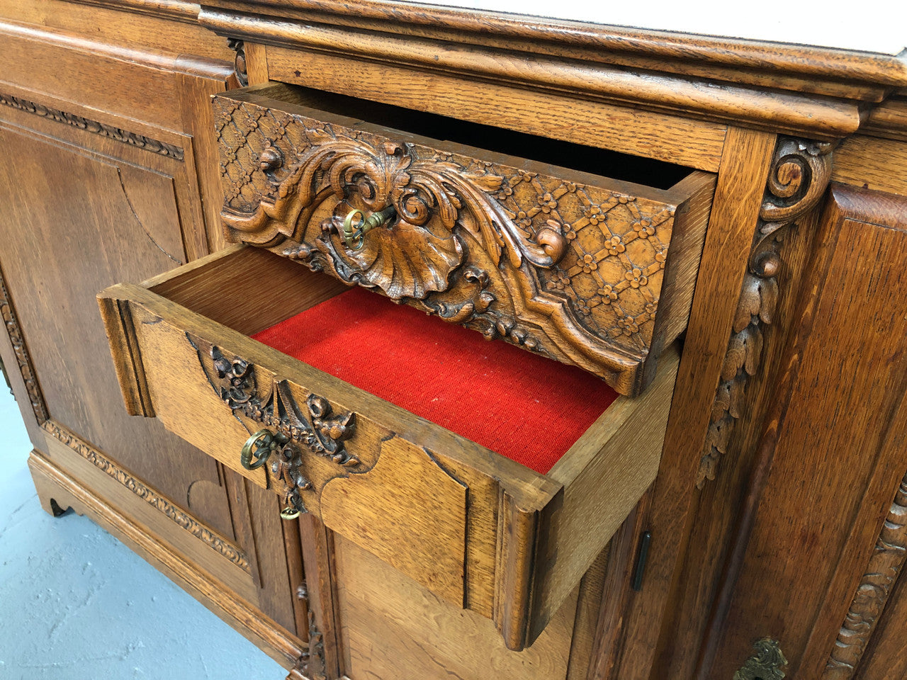 19th Century French Oak Two Drawer Buffet With Beautiful Carvings | Antique & Vintage | Moonee Ponds Antiques | Australia Wide Delivery
