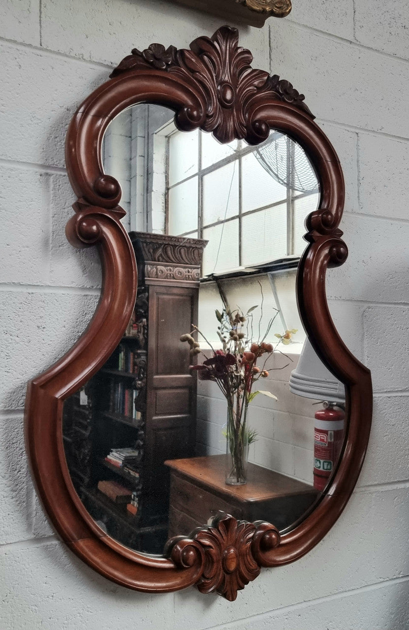 Antique Mahogany Rococo Style Wall Mirror