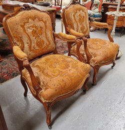 Pair of Amazing Louis XV Style Walnut & Tapestry Fauteuils | Antique & Vintage | Moonee Ponds Antiques | Australia Wide Delivery