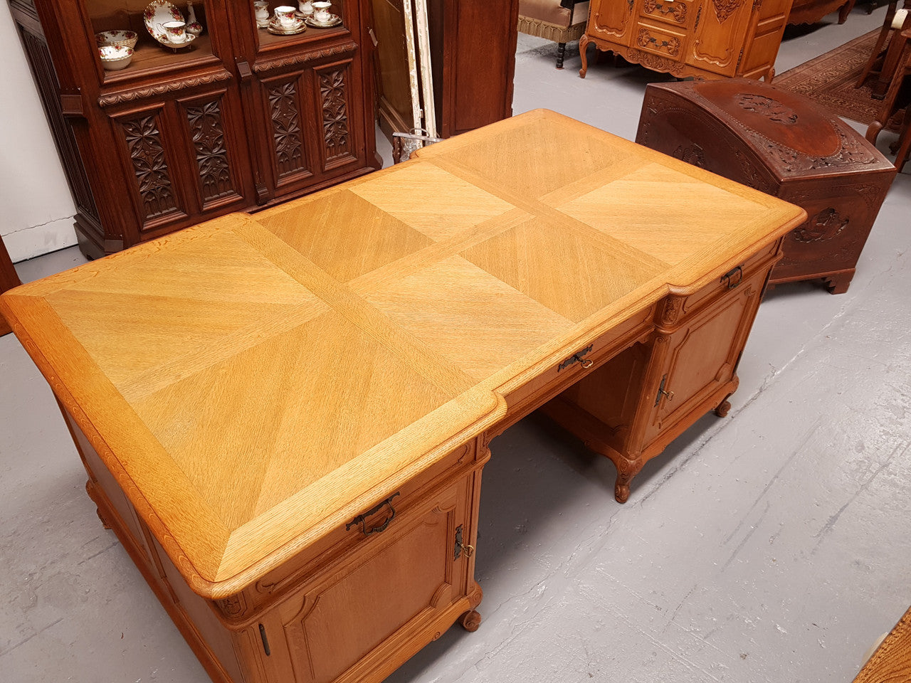 Louis XV Style Full Partners Desk With Parquetry Top | Antique & Vintage | Moonee Ponds Antiques | Australia Wide Delivery