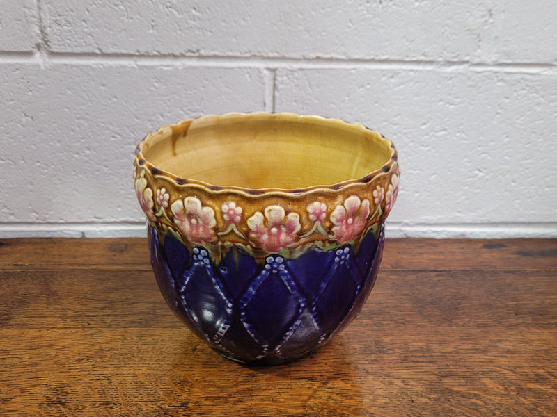 Charming Antique Cobalt blue / pink / brown small jardinière. In original condition , please view photos as they help form part of the description.