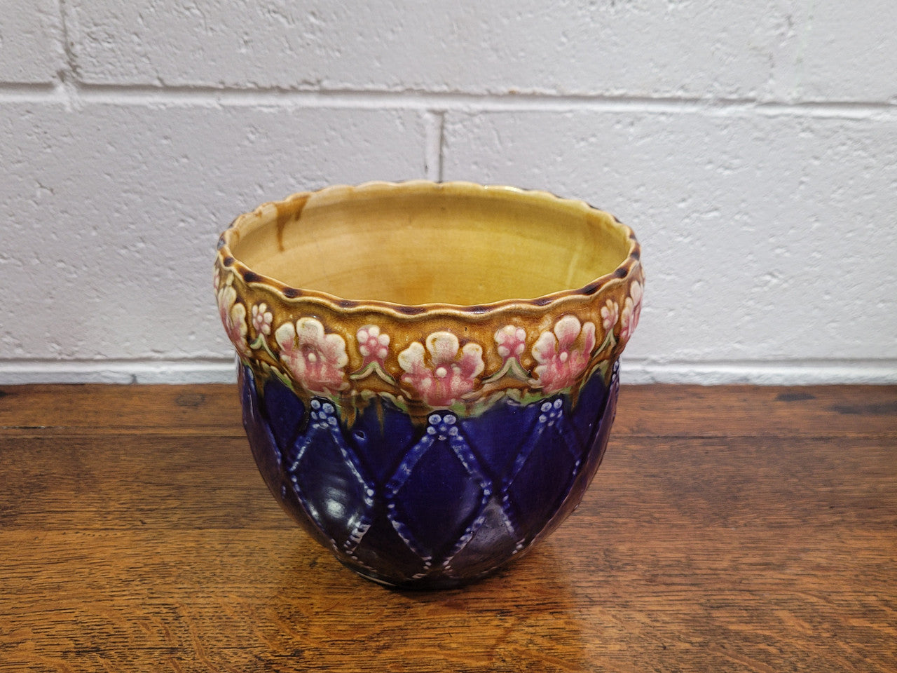Charming Antique Cobalt Blue - Pink - Brown Small Jardinière | Antique & Vintage | Moonee Ponds Antiques | Australia Wide Delivery
