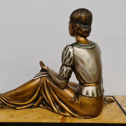 Art Deco sculpture of lovely seated lady with German Shepherd signed by signed by H.Molins. In good original detailed condition.