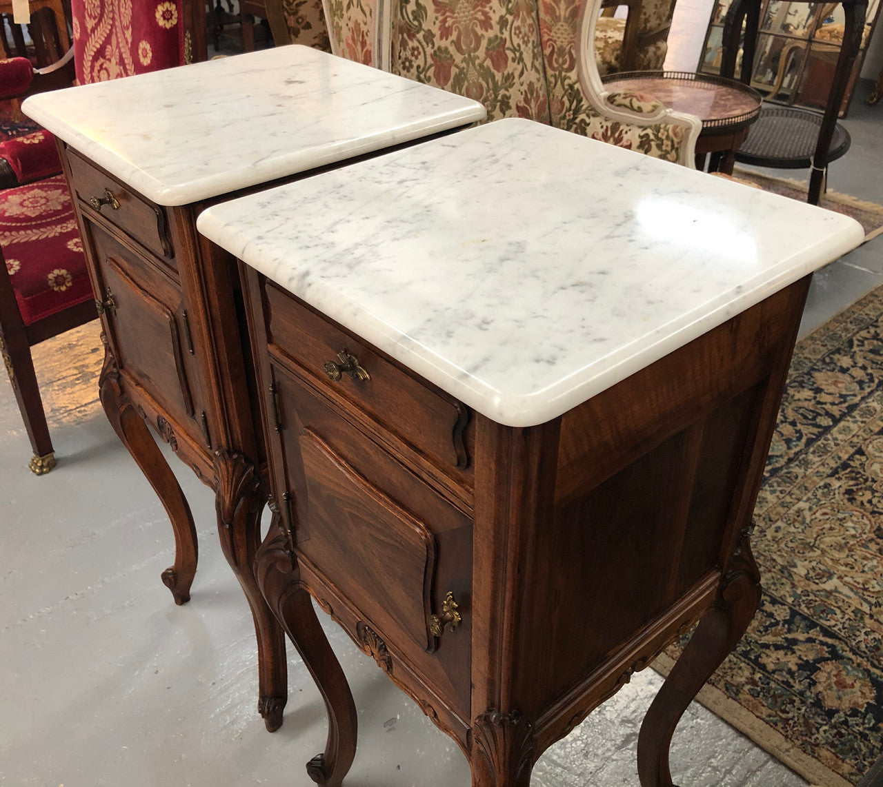 Beautiful pair of French walnut Bedside cabinets | Antique & Vintage | Moonee Ponds Antiques | Australia Wide Delivery