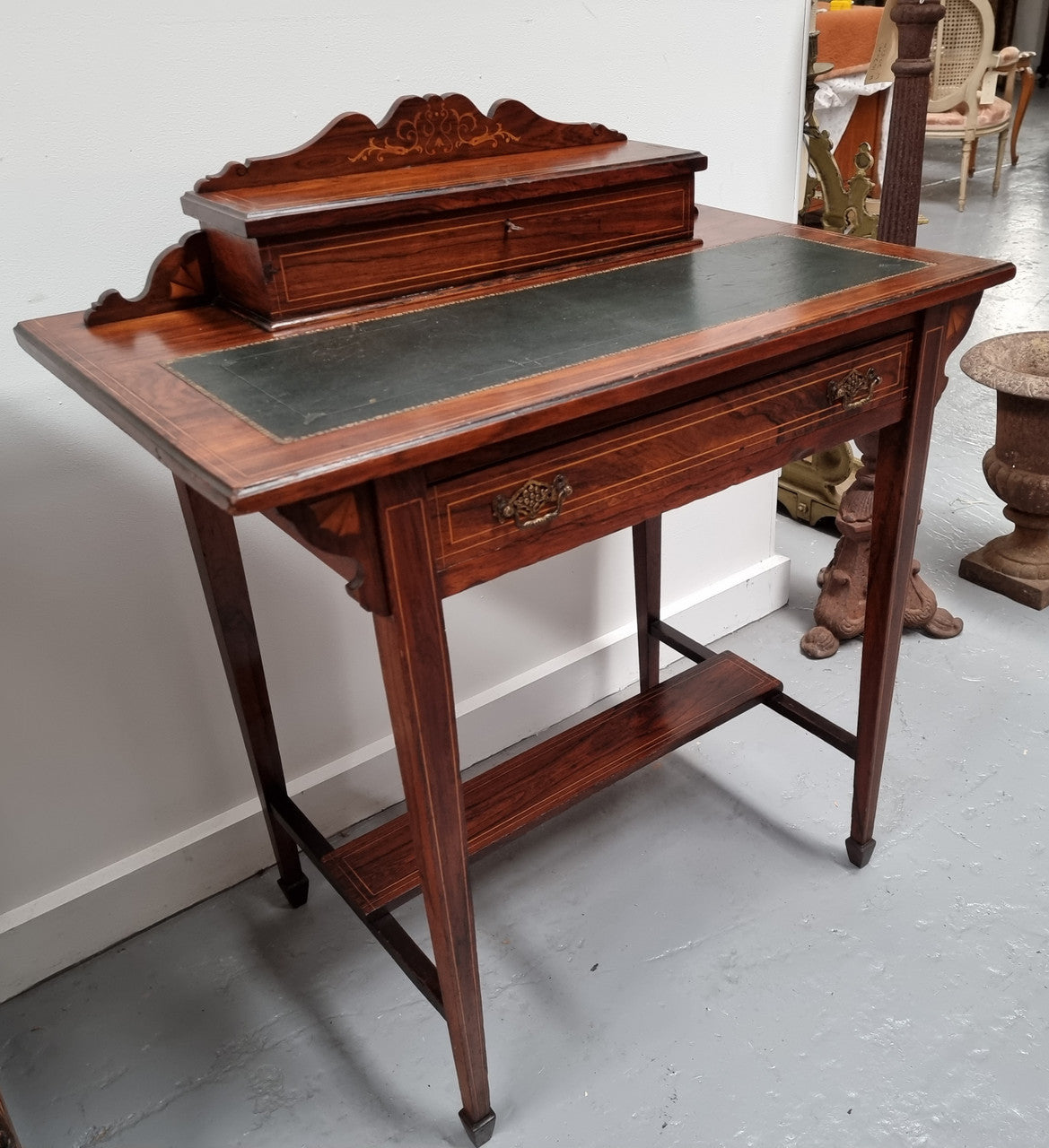 Edwardian Sheraton Style Desk Leather Insert Top | Antique & Vintage | Moonee Ponds Antiques | Australia Wide Delivery