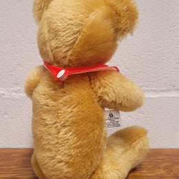 “Merry Thought” Golden Mohair fully Jointed Teddy Bear.  Made in England, commemorating QE2. 32cm length. Excellent Condition.
