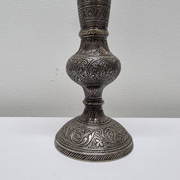 Pair of antique Indian silver plated vases with markings 'I, 546'. Sourced locally. They are in good original condition.
