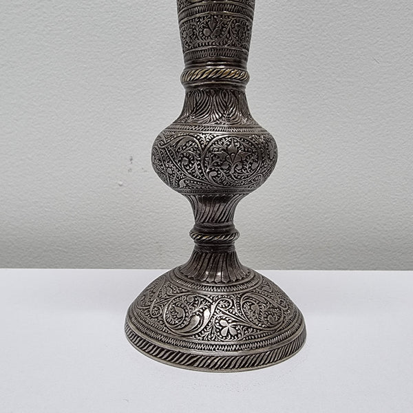 Pair of antique Indian silver plated vases with markings 'I, 546'. Sourced locally. They are in good original condition.