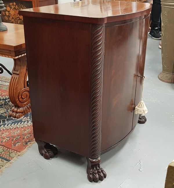 Antique Flame Mahogany Claw Foot Shoe Cupboard