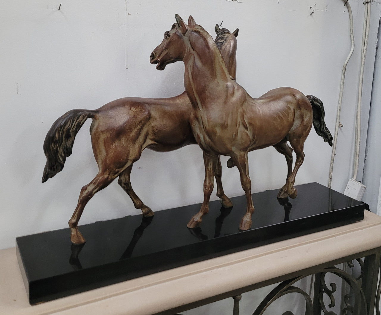 Art Deco Patinated Bronze French Spelter Horses on Marble Base | Antique & Vintage | Moonee Ponds Antiques | Australia Wide Delivery