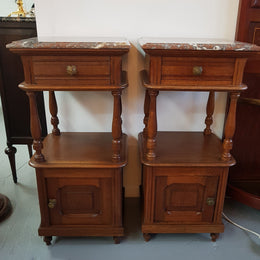 Pair of French Oak Marble Top Bedside Cabinets