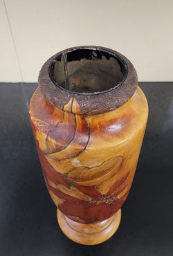 Antique Pokerwork Timber Vase With Floral Design | Antique & Vintage | Moonee Ponds Antiques | Australia Wide Delivery