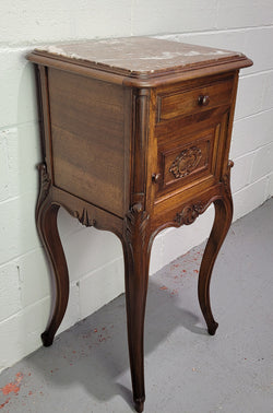 French Louis XV Style Walnut Bedside With Inset Marble Top | Antique & Vintage | Moonee Ponds Antiques | Australia Wide Delivery