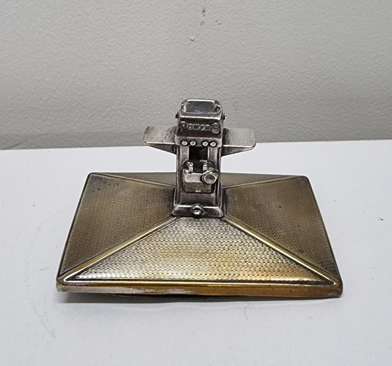 Unusual Edwardian silver plated and brass ink blotter/ desk paperweight in the form of a powerstation. In good original condition for its age. Please view photos as they help form part of the description.