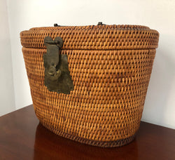 Beautiful Antique Cane Basket With Metal Handles & Latch | Antique & Vintage | Moonee Ponds Antiques | Australia Wide Delivery