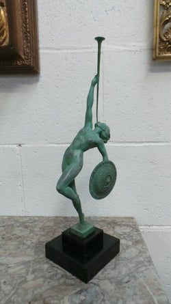 French Art Deco Sculpture Of Nude With Trumpet By Guerbe | Antique & Vintage | Moonee Ponds Antiques | Australia Wide Delivery