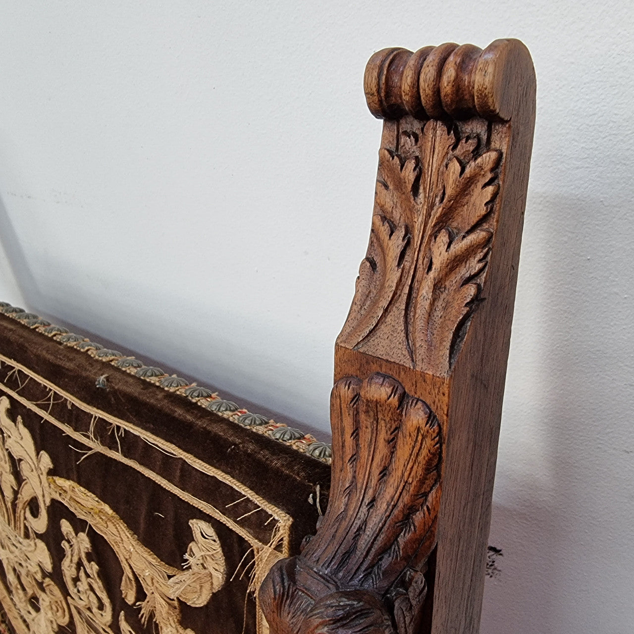 Beautifully Carved Egyptian Revival Armchair With Hand Sewn Embroidered Cover | Antique & Vintage | Moonee Ponds Antiques | Australia Wide Delivery