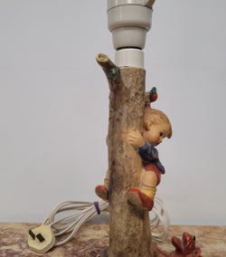 Charming Hummel Lamp Featuring a Young Boy Climbing an Apple Tree with a Dog | Antique & Vintage | Moonee Ponds Antiques | Australia Wide Delivery