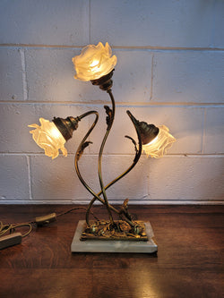 Art Deco Alabaster & Gilt Brass Table Lamp With Three Branches | Antique & Vintage | Moonee Ponds Antiques | Australia Wide Delivery