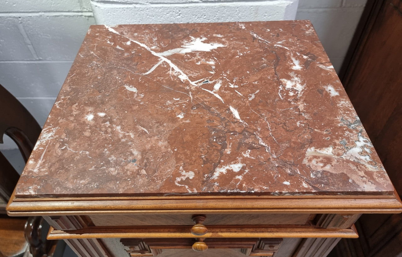 French Walnut Louis XVI Style Single Bedside Cabinet Rouge Marble Top | Antique & Vintage | Moonee Ponds Antiques | Australia Wide Delivery