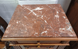 French Walnut Louis XVI Style Single Bedside Cabinet Rouge Marble Top | Antique & Vintage | Moonee Ponds Antiques | Australia Wide Delivery