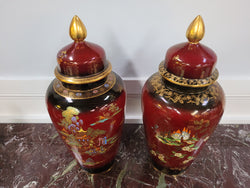 Matched Pair of Very Large Crown Devon Hand Painted Ruby Lustre Vases | Antique & Vintage | Moonee Ponds Antiques | Australia Wide Delivery