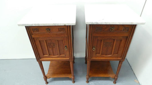 French Arts And Crafts Oak Bedside Cabinets