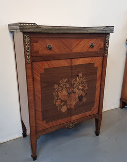 Louis 16th Style Marquetry Inlaid Marble Top Side Cabinet | Antique & Vintage | Moonee Ponds Antiques | Australia Wide Delivery