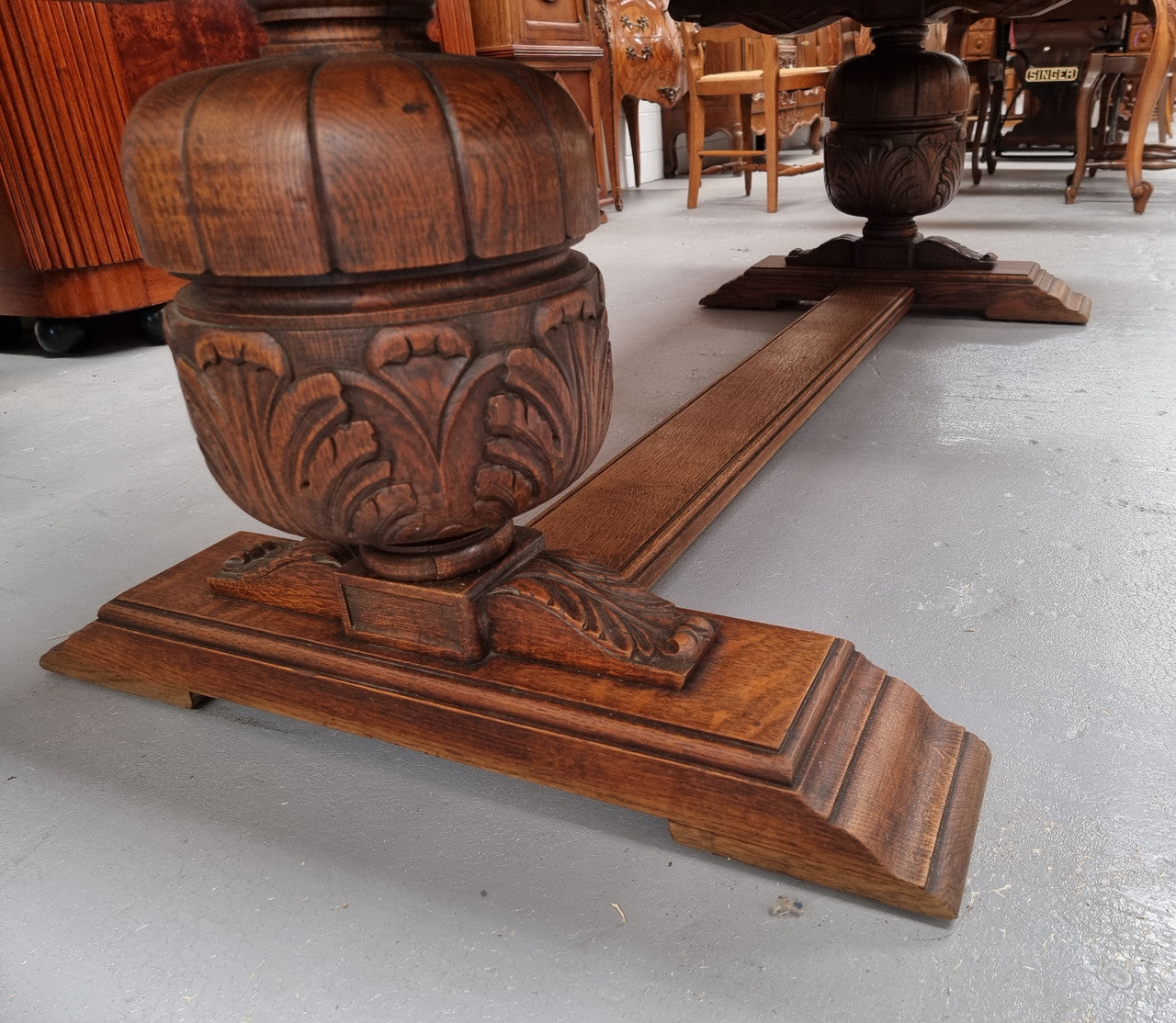 French Oak Renaissance Style Extension Table With Stretcher Base | Antique & Vintage | Moonee Ponds Antiques | Australia Wide Delivery