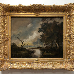 French gilt framed "River Landscape" oil on canvas. Signed. Crica 1950's.