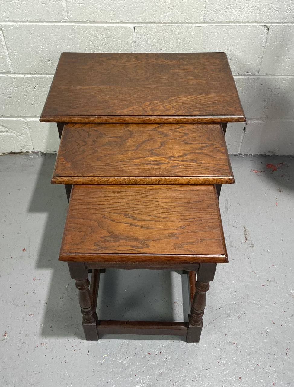 Tudor Style English Dark Oak Nest of Three Tables